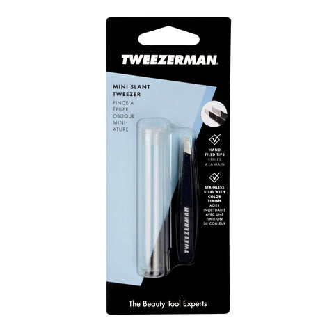 Front of Packaging for Dusted Onyx Mini Slant Tweezer